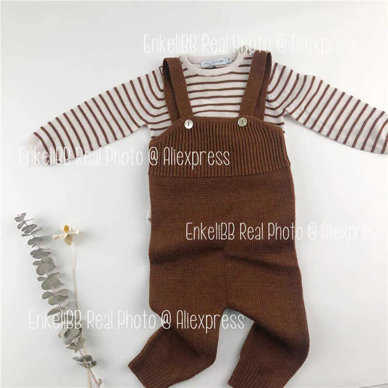 Salopette en laine mérinos pour bébé garçon, couleur unie, gris et marron, ensemble en laine pour tout-petits, marque FuB 210619