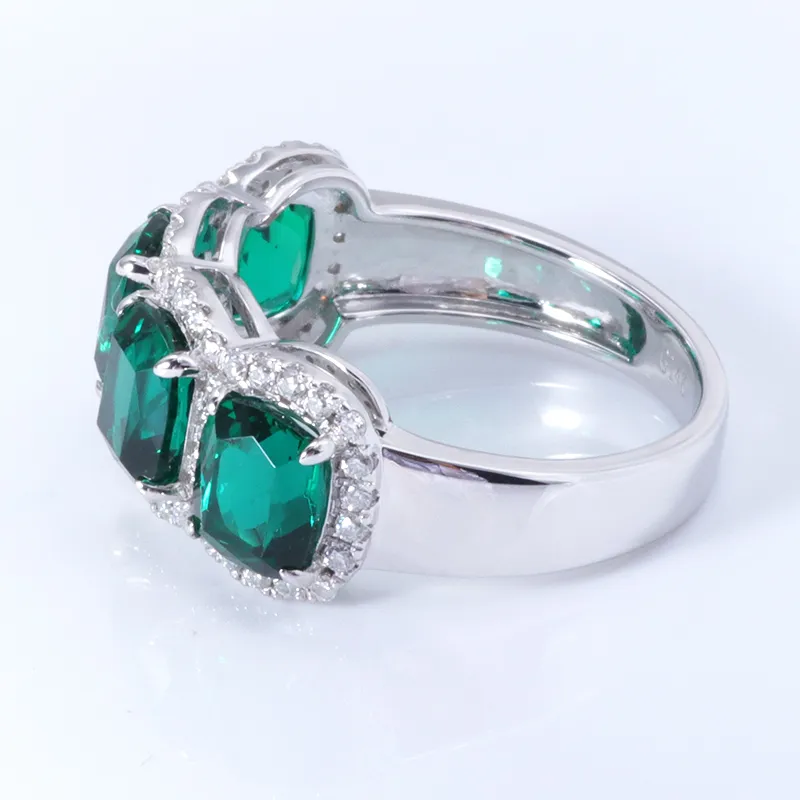 5x6mm elongate synthetic emerald 14k white gold engagement ring with melee moissanite stones paved around7109770