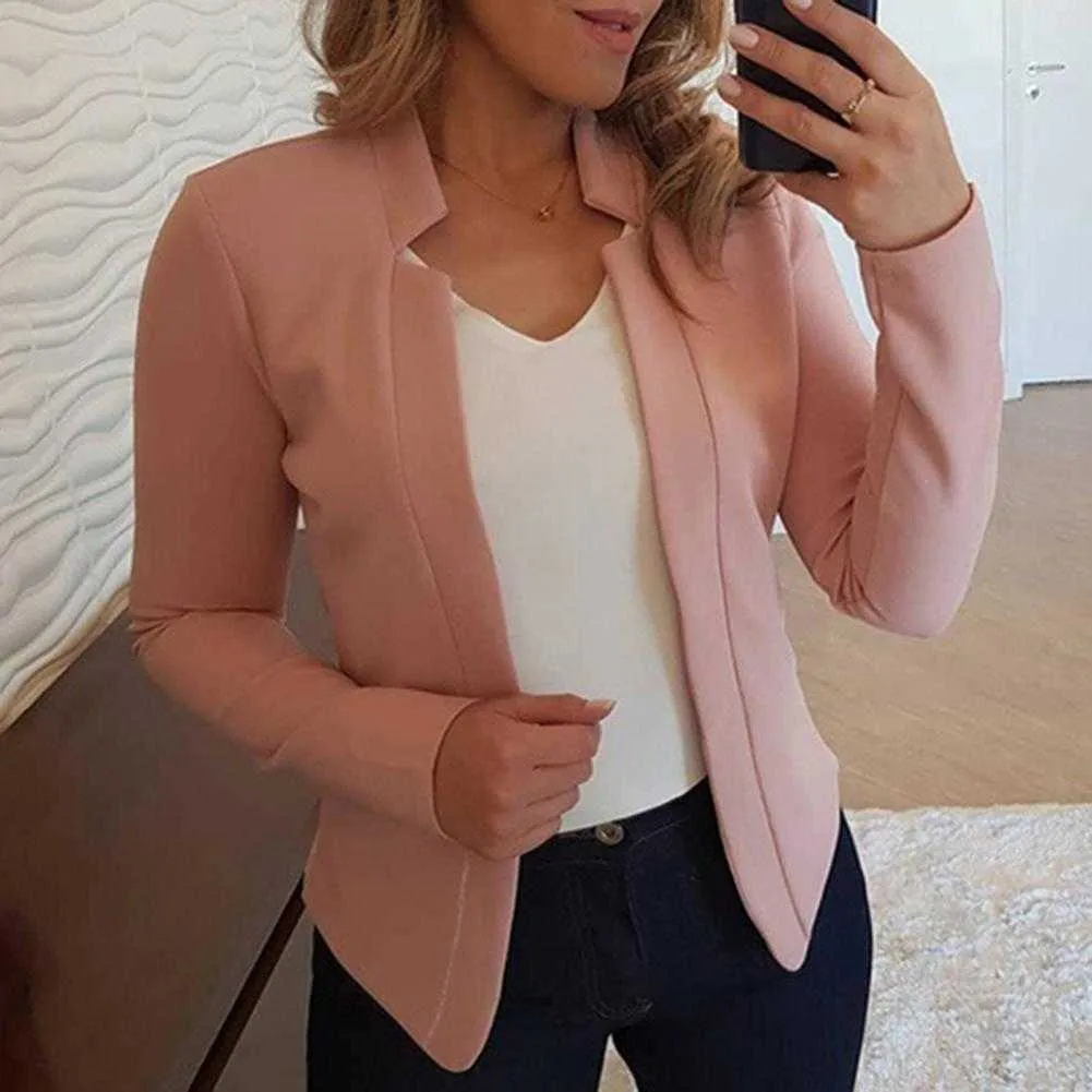 Solid color Women Blazer Plus Size All-match Jacket Suit Polyester Office Suits Jackets Outerwear For Business 210930