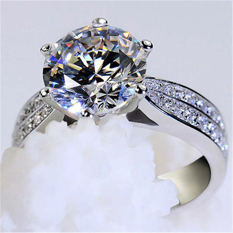 Anéis Mens Cristal Clássico Seis Garra Anel Platinum Banhado Diamante Jóias Jóias Lady Cluster Styles Band