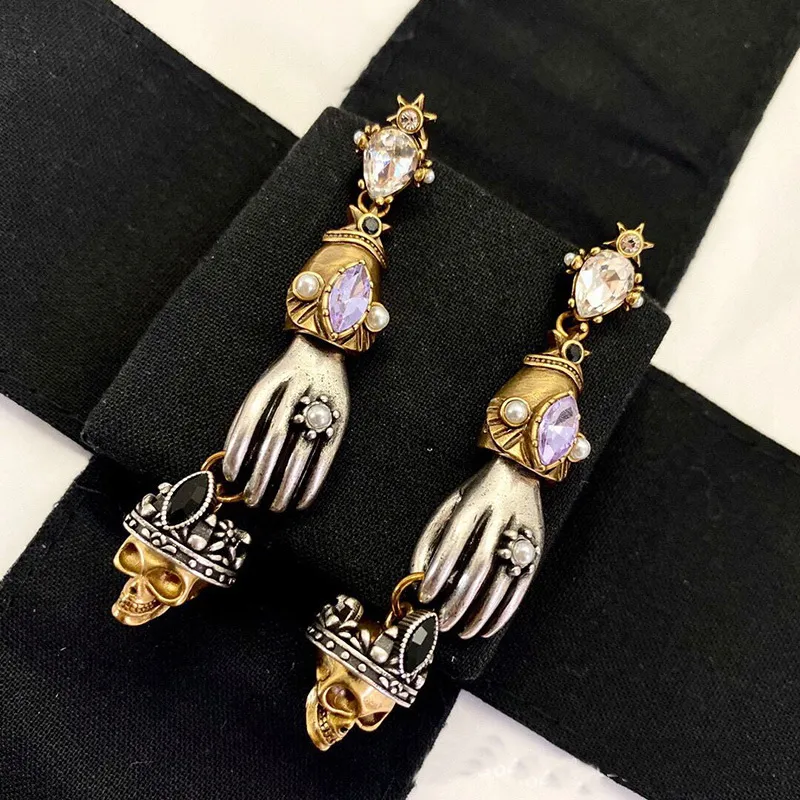 Vintage Dangle Pearl gem Pendant Earrings spider 18K gold plated high Quality Celebrity female women's Ear studs273N
