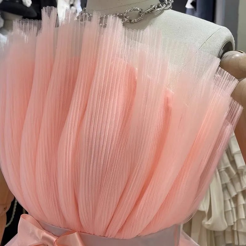 Diseñador de la pista Kendall celebridad estilo rosa malla slash cuello fiesta dulce lindo mini a-line vestido de bola vestido mujeres vestidos 210421