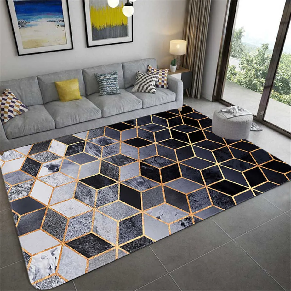 Nordic Gradient Gray Geometric Marble Carpet Living Room Fashion Luxury Room Carpet Floor Mats For Bedroom Bedside Rug Luxury 2103312t