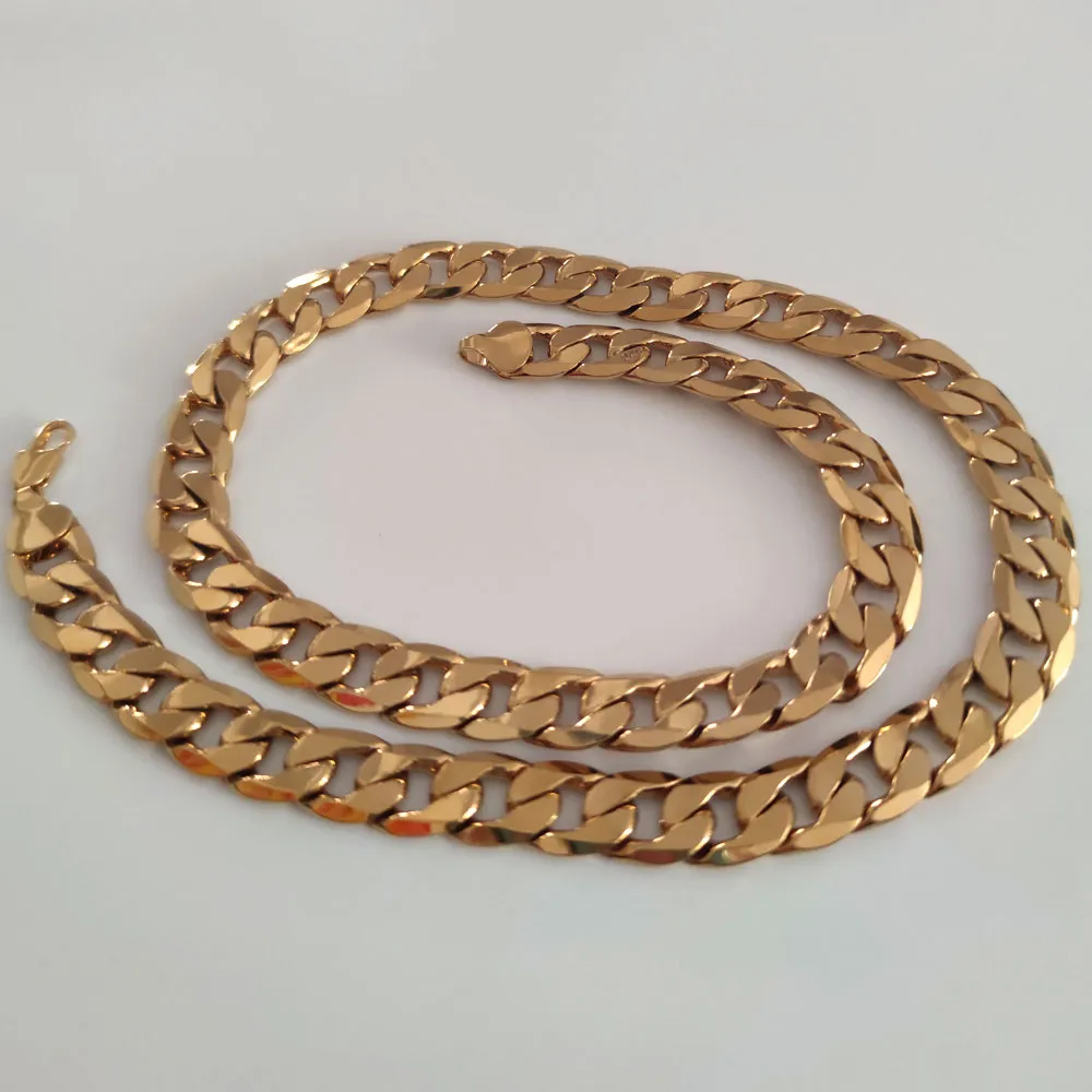 Мужская цепочка из 24-каратного штампованного желтого золота с отделкой из звеньев, ожерелье в форме кубы, толстое, массивное, 12 мм, тяжелое, оригинальное изображение2141