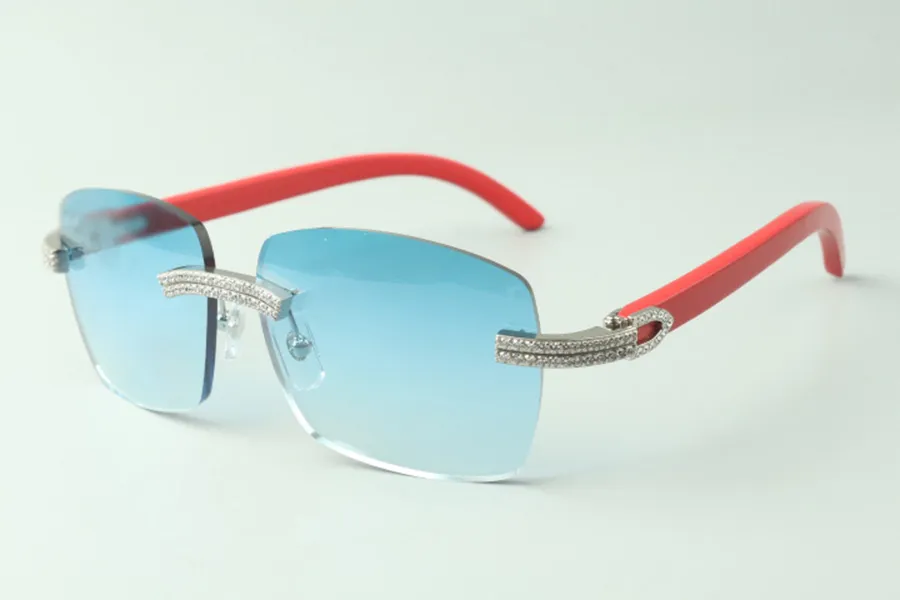 Солнцезащитные очки Direct s в два ряда с бриллиантами 3524025 и красными деревянными дужками, дизайнерские очки, размер 18-135 мм2077