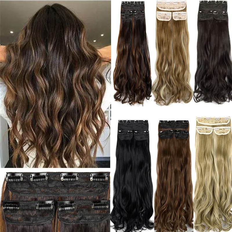 18 24 Curly Wavy Straight 8 Clips Set Thick Clip In on Synthetic Hair Extensions Hairpieces for Women Brown Blonde4385141