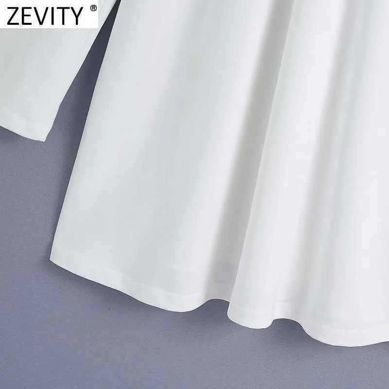 ZEVITY Kadınlar Yüksek Sokak Büyük Perter Pan Yaka Patchwork Beyaz Mini Gömlek Elbise Kadın Chic Agaric Dantel Ruffles Vestido DS8106 210603