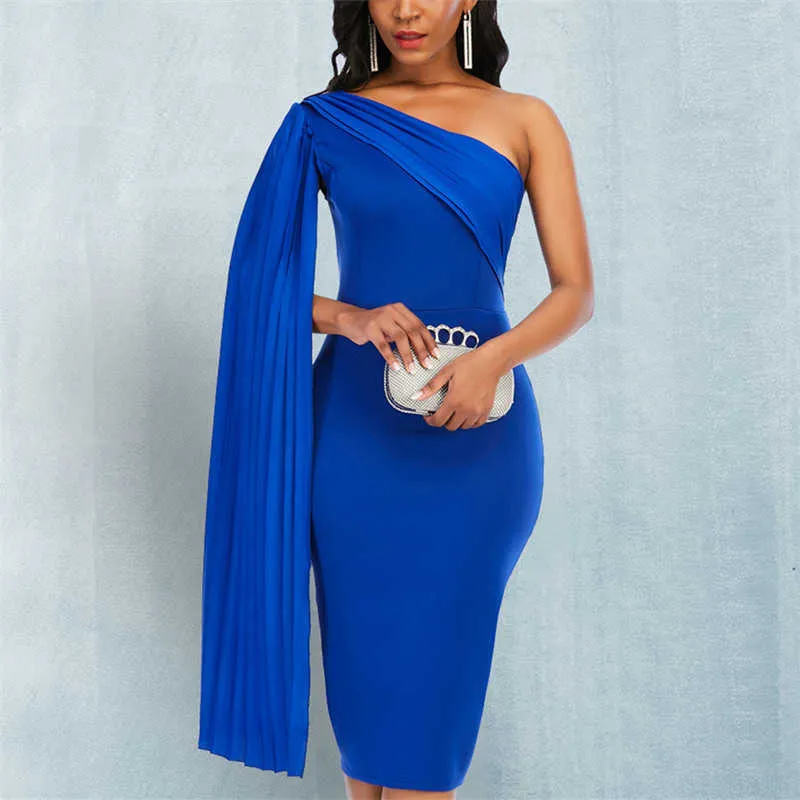 Kadın Parti Elbise Mavi Zarif Ünlü Seksi Bir Omuz Dantelli Şerit Bodycon Artı Boyutu Kırmızı Akşam Tarihi Out Gece Elbiseleri XL 210719
