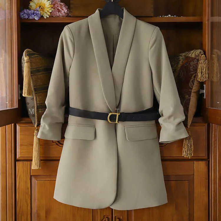 Плюс размер женского костюма пиджака платье длинные куртки сетки платья два куска с поясом элегантные женщины зимнее пальто платье набор 4251048 210730