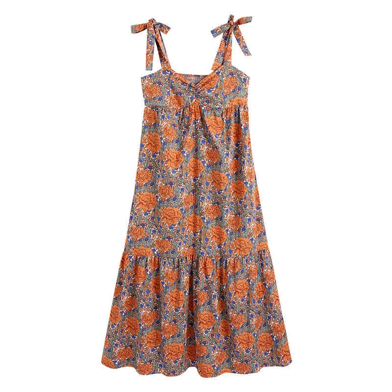 Vintage schickes ärmelloses Damenkleid Sommer Leibchen Blumendruck Dame lang Mode lässig weiblich 210430