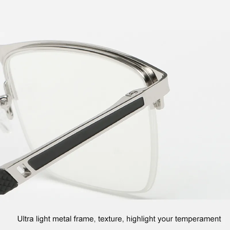 Ultra Ochrona UV Ochrona komputera Okulary Mężczyźni Presbyopia Anti-Blue Light Blocking Metal Half Frame Silver 1.5 2.5