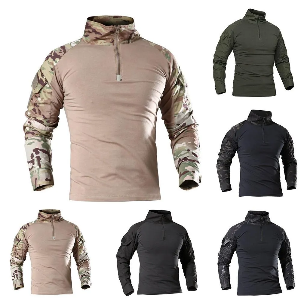 Designer Men Army Tactical T Shirt Camouflage Manica Lunga Zipper Assault Frog Combat Camicia Soldati Uniforme militare Uniforme Club Prom s