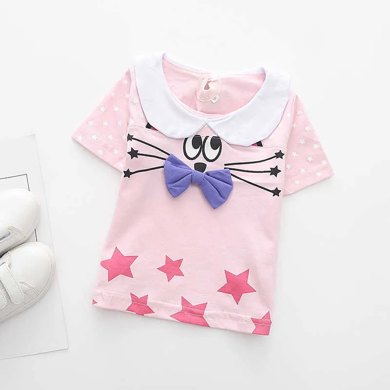 LOVE DD&MM Girls T-shirts Summer Princess Leopard Boys Girls Cartoon Cat Comfortable Cotton Short-sleeved T-shirt Clothes 210715