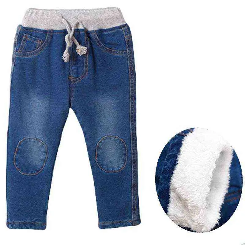 Kids Jeans Time-limited Baby Boys Clothing Thicken Winter Warm Cashmere Children Pants Wild Little Feet 1-6y 211102