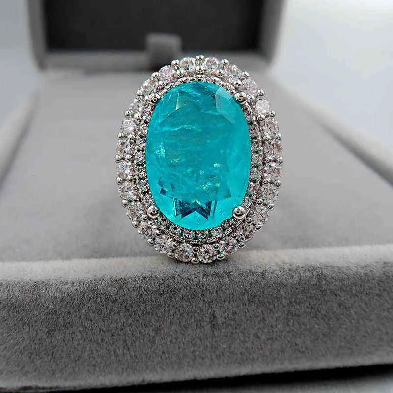 Wong Rain Vintage 925スターリングシルバーParaiba Tourmaline Gemstone結婚式の婚約ダイヤモンドリングギフトファインジュエリー卸売211217