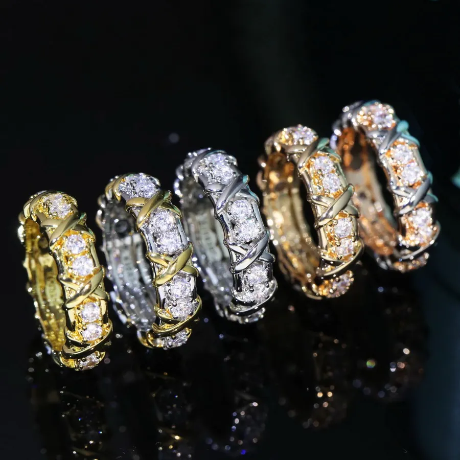 Europa America estilo moda lady feminino bronze gravado letra t 18k ouro banhado dezesseis diamantes de pedra anéis de anel de anel US6-US9291i