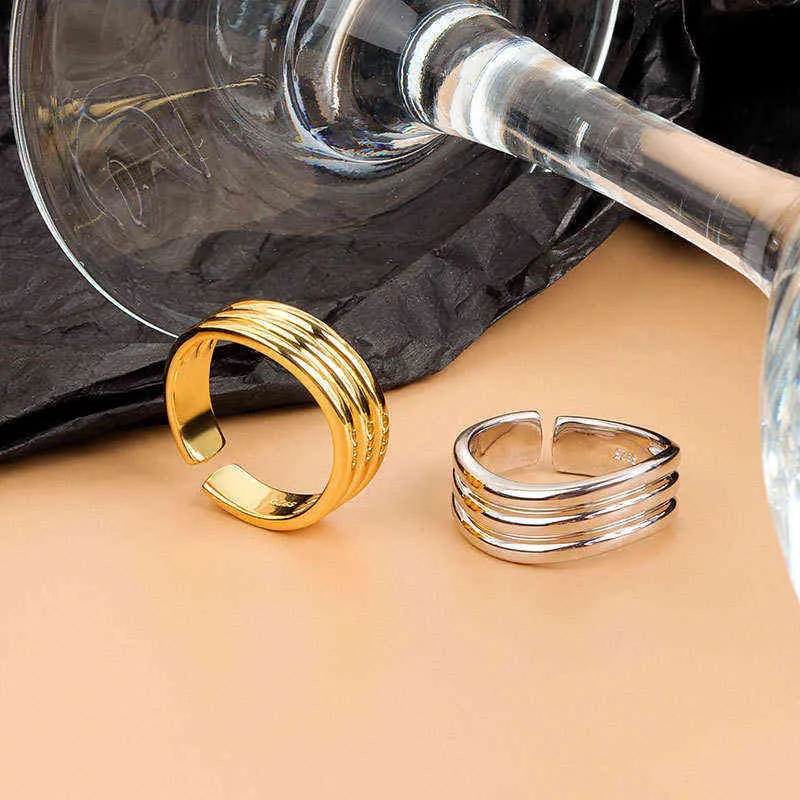 Jea.Angel versión coreana 925 plata minimalista Irregular abierto anillo ajustable para mujer cóncavo ancho accesorios de regalo de joyería G1125