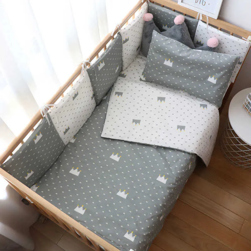 Baby Bettwäsche Set Nordic Gestreiften Stern Krippe Bettwäsche Set Mit Stoßstange Baumwolle Weiche Baby Bettwäsche Artikel Für geborene Kinderzimmer decor 211025