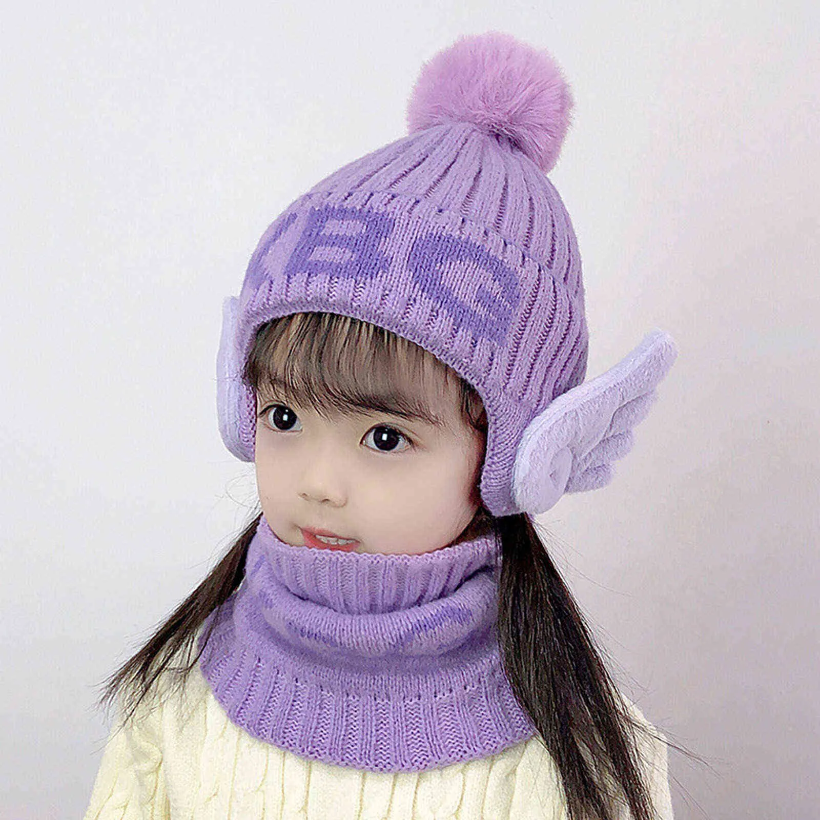 Gorro bebê chapéu pompom inverno crianças chapéu de malha boné bonito lenço terno para menina menino casual cor sólida chapéu bebê beanies y21111