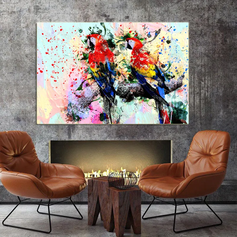 Affiche d'animaux aquarelle de grande taille, peinture sur toile, Art mural abstrait, image de perroquet, impression HD pour décoration de salon et de maison