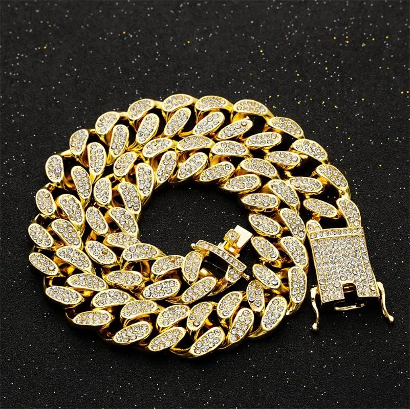 Mens 20mm tung isad Miami Cuban Link Chain CZ Rapper Crystal Necklace Choker Bling Hip Hop Jewelry Gold Silver Color Chains251V