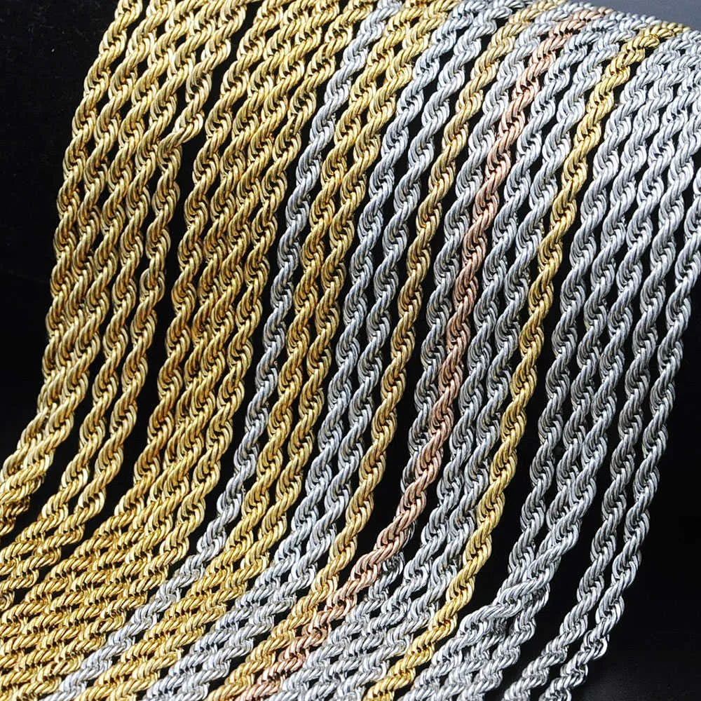 Quatre couleurs corde torsadée chaîne colliers Hip Hop rappeur 3 MM en acier inoxydable chaînes tour de cou minimaliste bijoux pour hommes