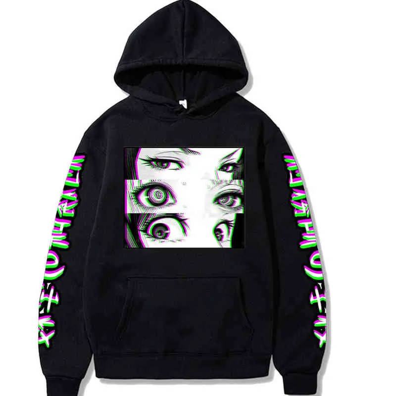 2020 Ny Prison School Eyes Sad Japanska Anime Tryckta män / Kvinnor Hoodie Långärmad Sweatshirt H1227