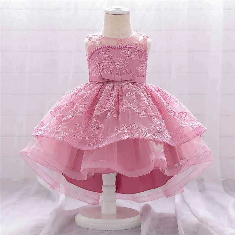 Infant Baby Girls Flower Dresses Christening Gowns Newborn Baby Baptism Clothes Princess Lace Trailing 1st Year Birthday Dress G1129