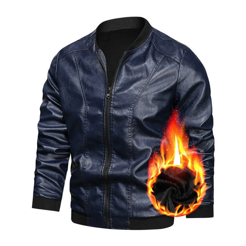 Lederjacke Bomber Motorradjacke Männer Biker PU Baseballjacke Plus Größe 5XL Männlich Warme Fleece Outwear Reißverschluss Faux Mantel 211009