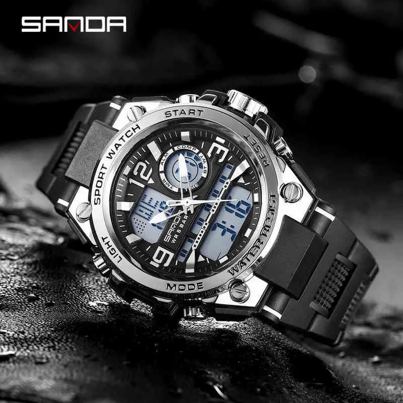 SANDA G Style hommes montre numérique choc militaire montres de sport double affichage étanche montre-bracelet électronique Relogio Masculino 2202351k