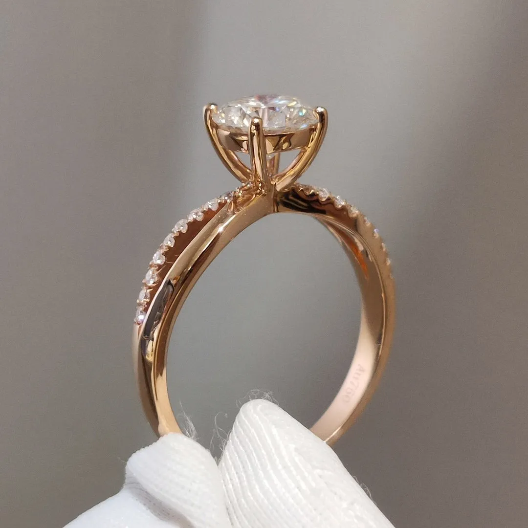 Bague en or Rose 14K, bijoux romantiques en Moissanite, rond, taille brillant, luxueux, bague d'anniversaire pour hommes de fiançailles