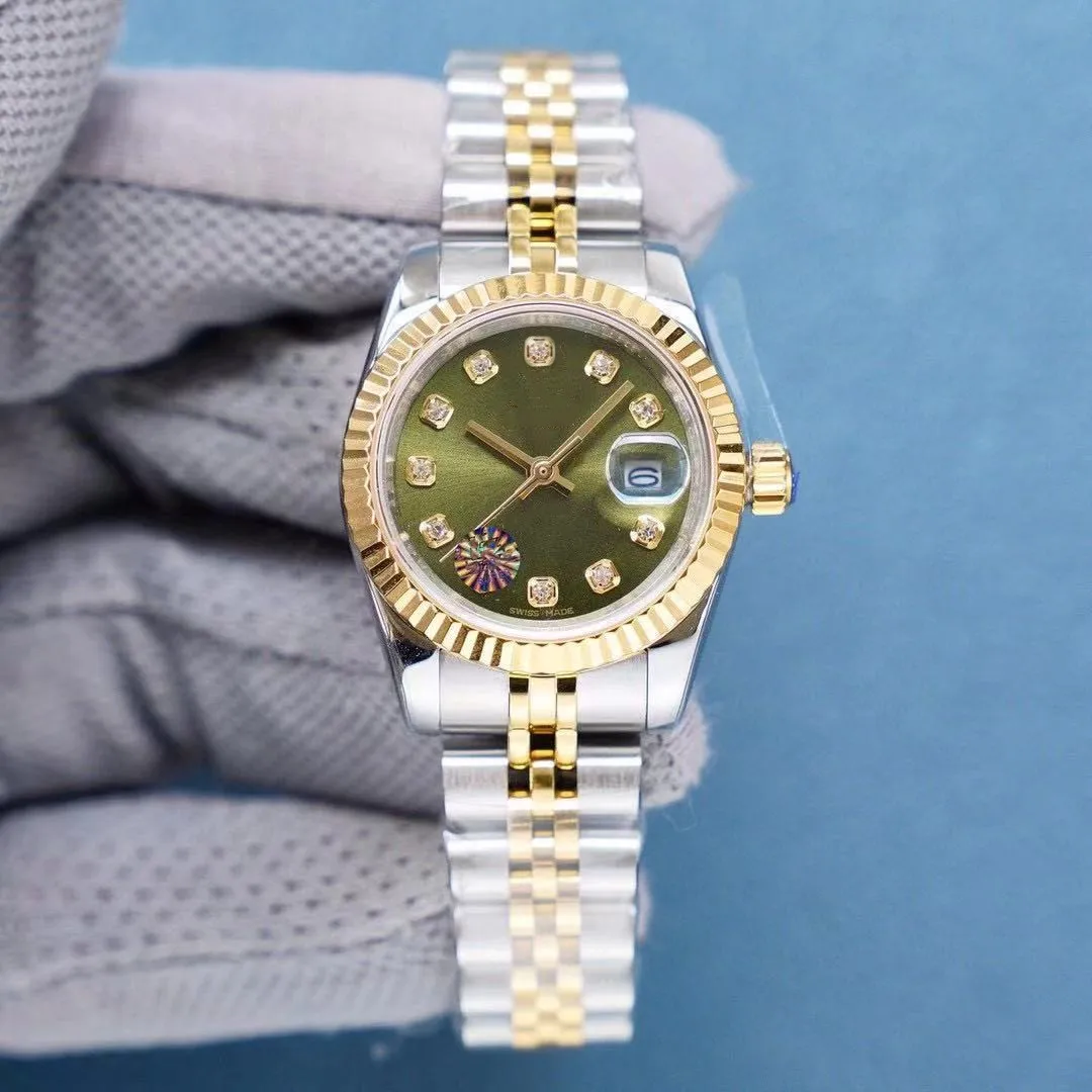 Piękna moda szafirowe lustro 31 mm damskie zegarki damskie sukienka bransoletka zegarek ze stali nierdzewnej data diamentowego pierścień automatyczny mech259J