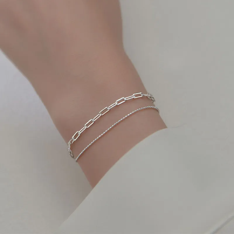 Trustdavis réel 925 en argent Sterling mode Double couche perles chaîne Bracelet pour les femmes mariage saint valentin bijoux DA2246