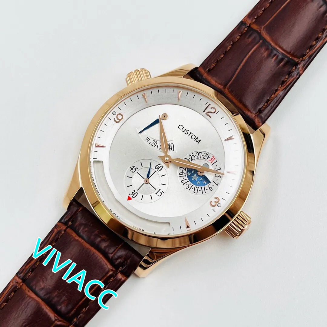 Nieuwe Mode Multifunctionele Automatische Mechanische Sport Horloge Rvs Numeral Horloges Mannelijke Lederen Klok Waterdicht 42mm