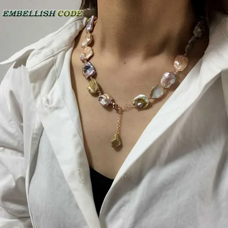 Decorazione di alta classe Buona collana di perle lucenti Keshi Irregolare Piazza stile barocco Pesca d'oro Misto Gioielleria d'acqua dolce