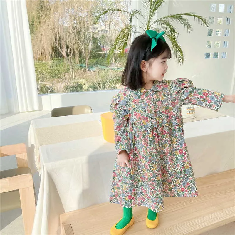 Gros style coréen printemps filles floral col Peter Pan robes de princesse vêtements pour enfants E6025 210610