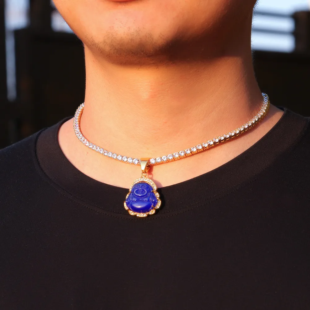 Hip Hop Halskette Schmuck Chalcedon Maitreya Anhänger Hochwertige Iced Out Buddha vergoldete Halsketten