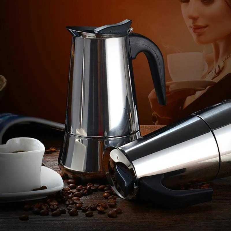 Stainless Steel Italian Top Moka Espresso Cafeteira Expresso Percolator 2 4 6 9 12 Cups Stovetop Coffee Maker Moka Pot kitchen 210279G