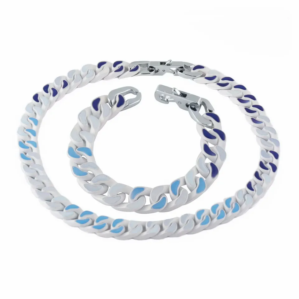 Europa America Stile moda uomo Hardware color argento Collegamenti effetto argilla modellati a mano Bracciale con collana con nuvole laccate blu bianche339c