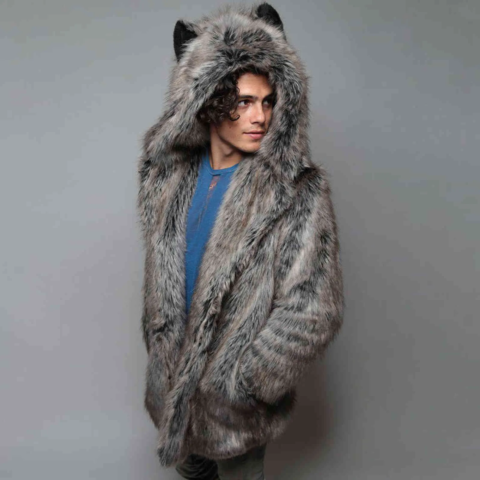 겨울 패션 남성 의류 따뜻한 두꺼운 코트 자켓 가짜 모피 파카 후드 자켓 아웃웨어 카디건 오버 사이즈 오버 코트 # g3 211111