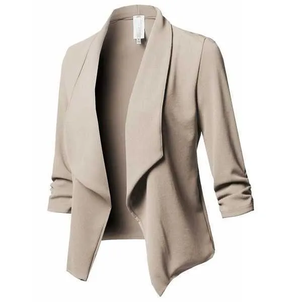 Femmes Slim Blazer Manteau Casual Costume Solide À Manches Longues Revers Aucun Bouton Dames Blazers Work Wear Vestes Plus La Taille S-5XL 210930