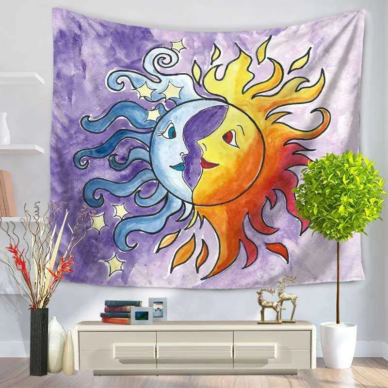 Sun God Tapisserie psychédélique Mandala Tenture murale élégante Boho Hippie Tapisseries Nordic Home Decor 210609