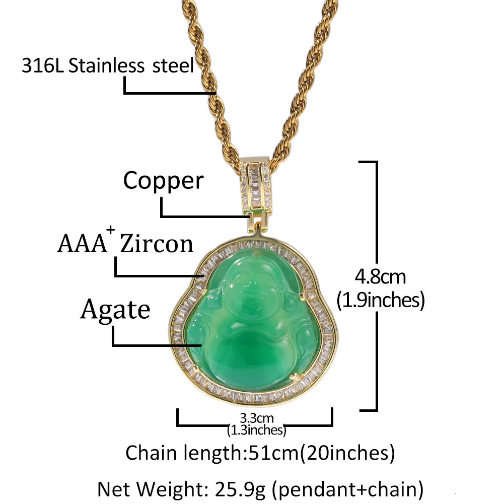 Collier Hip Hop Jade Pith Maitreya Bouddha Zircon Pendentif pour hommes et femmes49559328791992