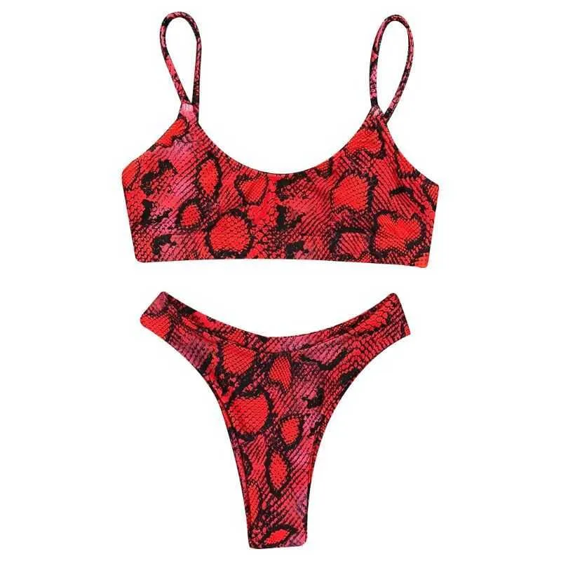 Kvinnor sexig två bit bikini set boho leopard snakeskin utskrift baddräkt strappy push up vadderad högskuren baddräkt vara 210621