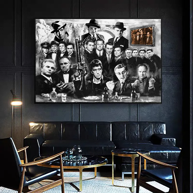 Film classique Parrain Gangsters jouant art affiche toile peinture mur art photo affiches et impressions pour salon maison déco7679257