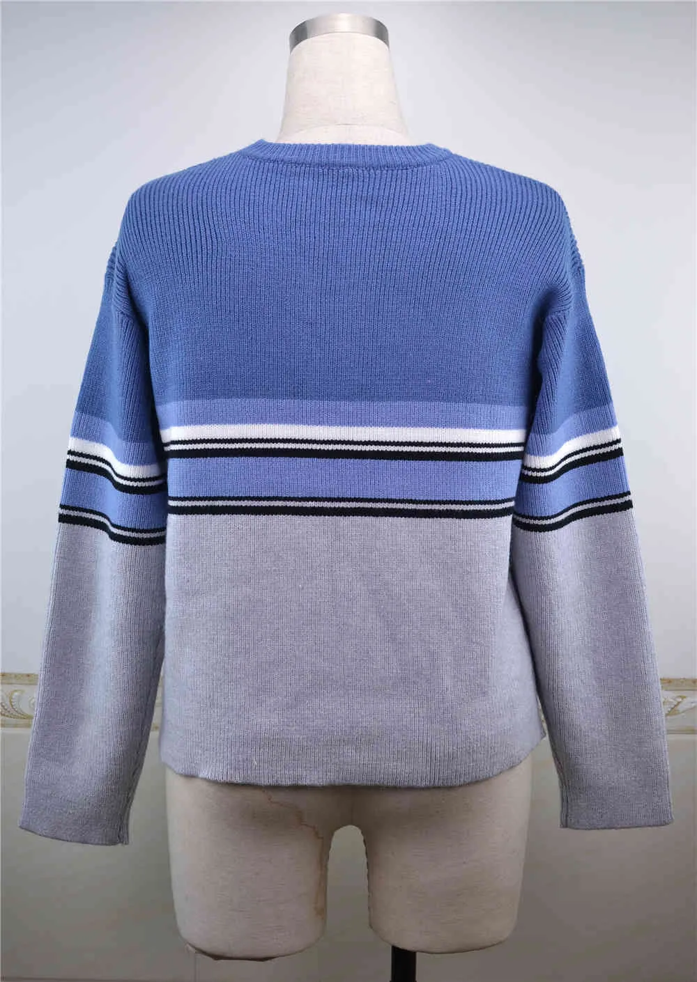 Foridol Blue Striped Pullover Maglione Donne Vintage Breve Casual Maglione Maglione Atumn Winter Pullover Tops 210415