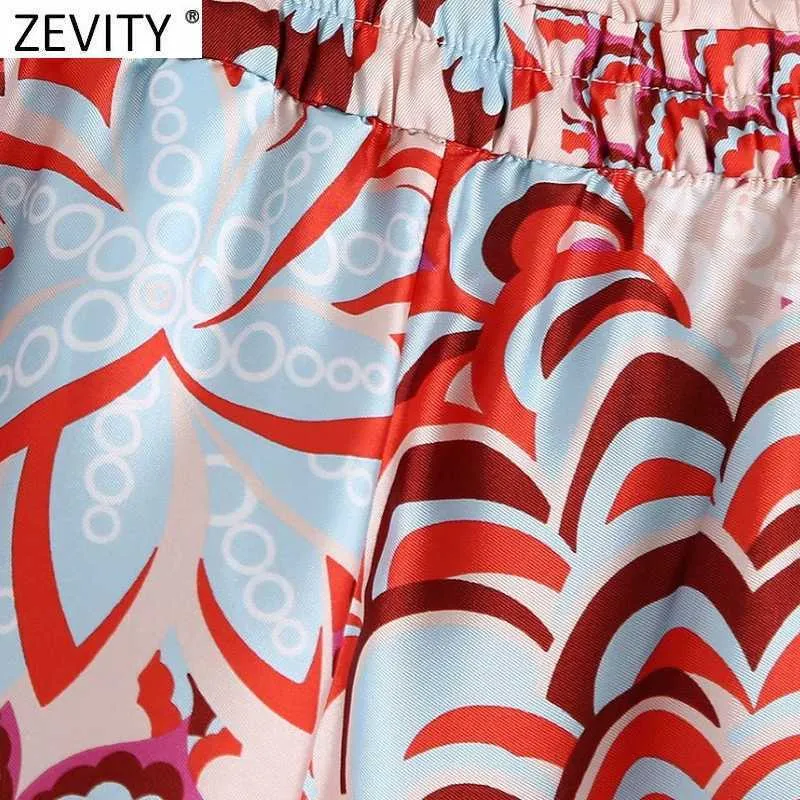 Zeefity Dames Mode Floral Print Patchwork Zomer Rokken Shorts Femme Chic Elastic Taille Lint Pantalone Cortos P1100 210719