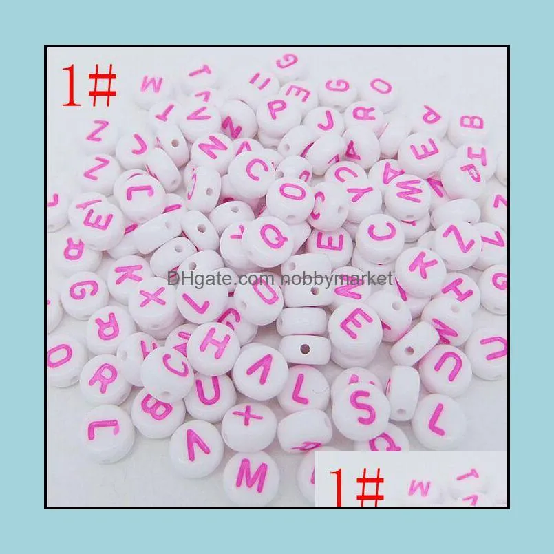 Acryl-Kunststoff-Lucite-lose Perlen für Schmuck, 500 Stück, 7 mm, Acryl, gemischte Alphabet-Buchstaben, Münzen, rund, flach, Abstandshalter, 15-Stil, Pick Dro274Y
