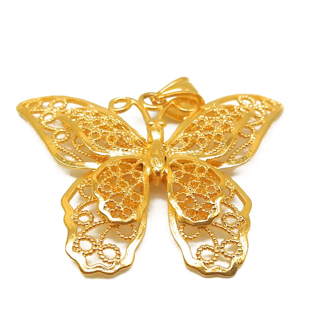 Holle vlinder hanger ketting 18k geel goud gevuld filigraan grote sieraden Gift253v