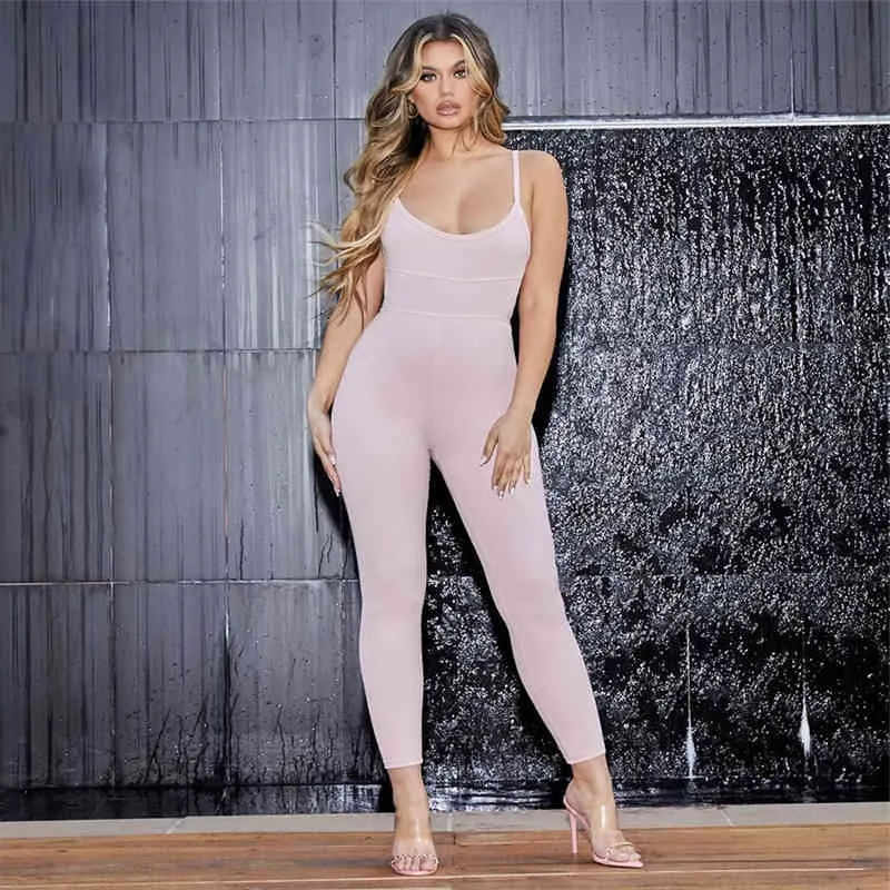 Sexy Backless Jumpsuit Mulheres Macacões Sweats Spaghetti Strap mangas Camis macacões Magro Sling Club Party Femme Sólido 210517